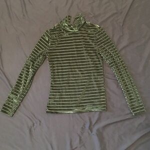 Topshop green velvet and mesh striped long sleeve top. US 4.